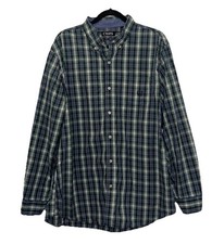 Chaps Ralph Lauren Easy Care Blue Green White Plaid Long Sleeve Button Men’s XL