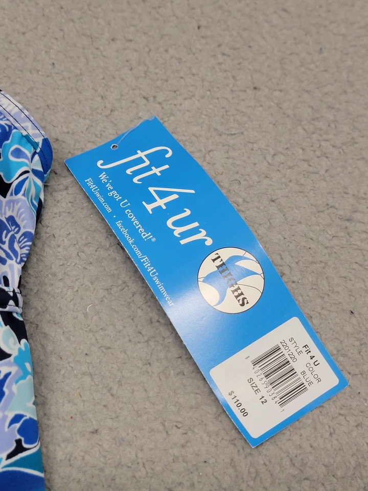 Fit 4 U Swimsuit Dress Womens 12 Blue Floral Tankini Swimdress Adjustable NWT - Image 2 of 4