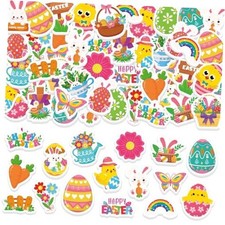 300Pcs Easter Foam Stickers, Cute Egg Bunny Chick Flower Sticker Self Adhesive