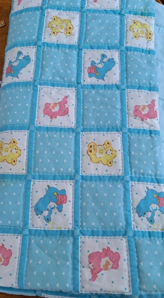 Vintage Hand sewn Baby Blanket Carebears Blue 42x42 Handmade - Изображение 2 из 4