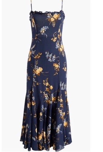 Reformation Lilibet Floral Ruffle Navy Midi Dress Women Sz 10 BNWT $$$ - Picture 4 of 5