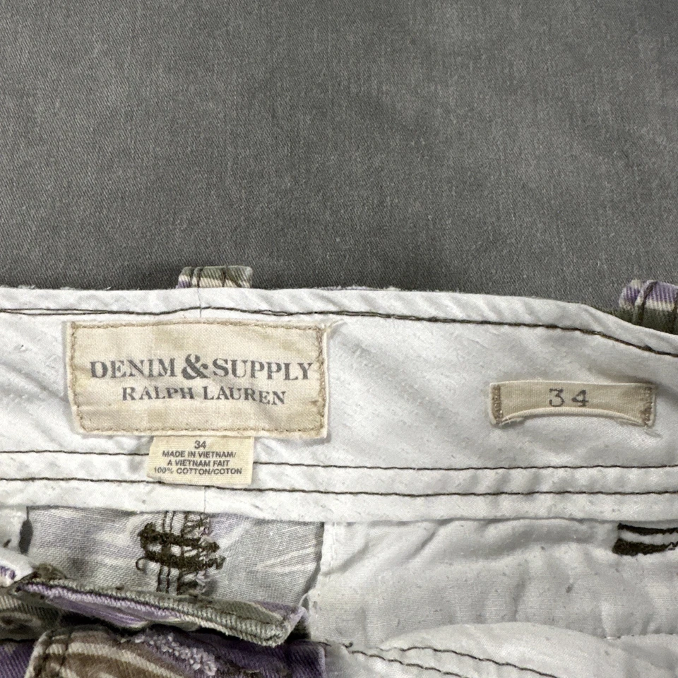 Denim & Supply Ralph Lauren Cargo Shorts Size 34 Camouflage Green Purple Y2K - Image 4 of 4