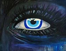 Original Painting on Canvas. Modern Abstract Eye Art. Protective Evil Eye. 14"