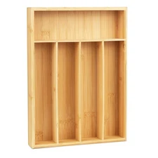Bamboo Kitchen Drawer Organizer, 9.5 Inch Silverware Tray for Small Drawer, U...