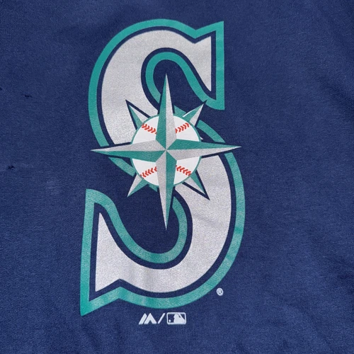 Seattle Mariners Fanatics Hoodie Pullover Baseball Logo Blue Large Small Holes - Picture 3 of 7
