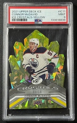 POP 1, HIGHEST! CONNOR MCDAVID PSA 9 2021 UPPER DECK ICE CRYSTALS YELLOW 9/10