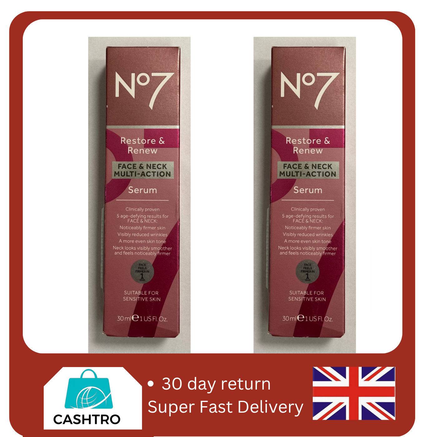 No7 Restore & Renew Face & Neck Multi-Action SERUM 30 ml X4 Tubes - Image 8