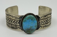 Native American Kingman Turquoise Cuff Bracelet By Rick Enriquez