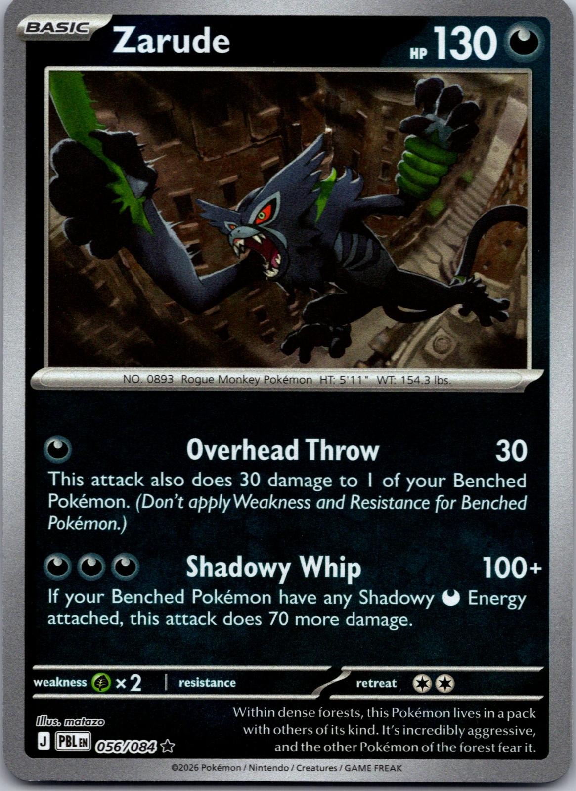 Zarude Pitch Black Pokemon Rare Holo Near Mint 056/084
