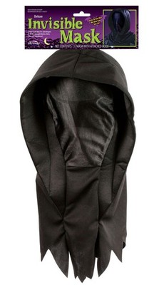 Adult Black Hidden Face Mask Hood ~ HALLOWEEN SCARY COSTUME INVISIBLE MESH MASK