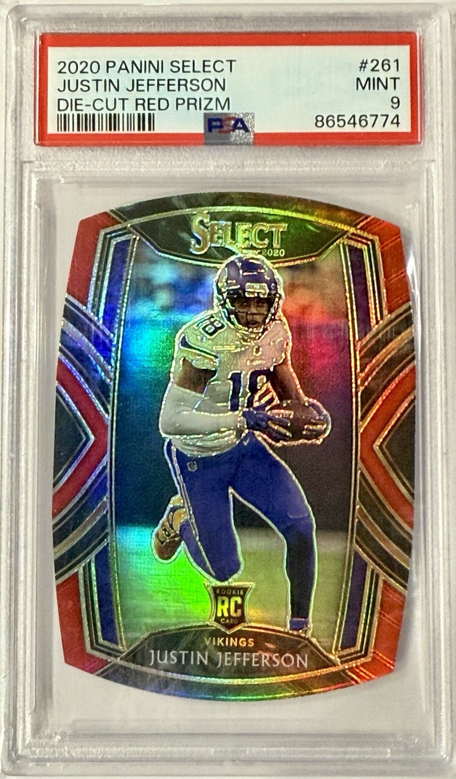 2020 Panini Select Justin Jefferson Red Die Cut Prizm Club Level (RC) #261 PSA 9