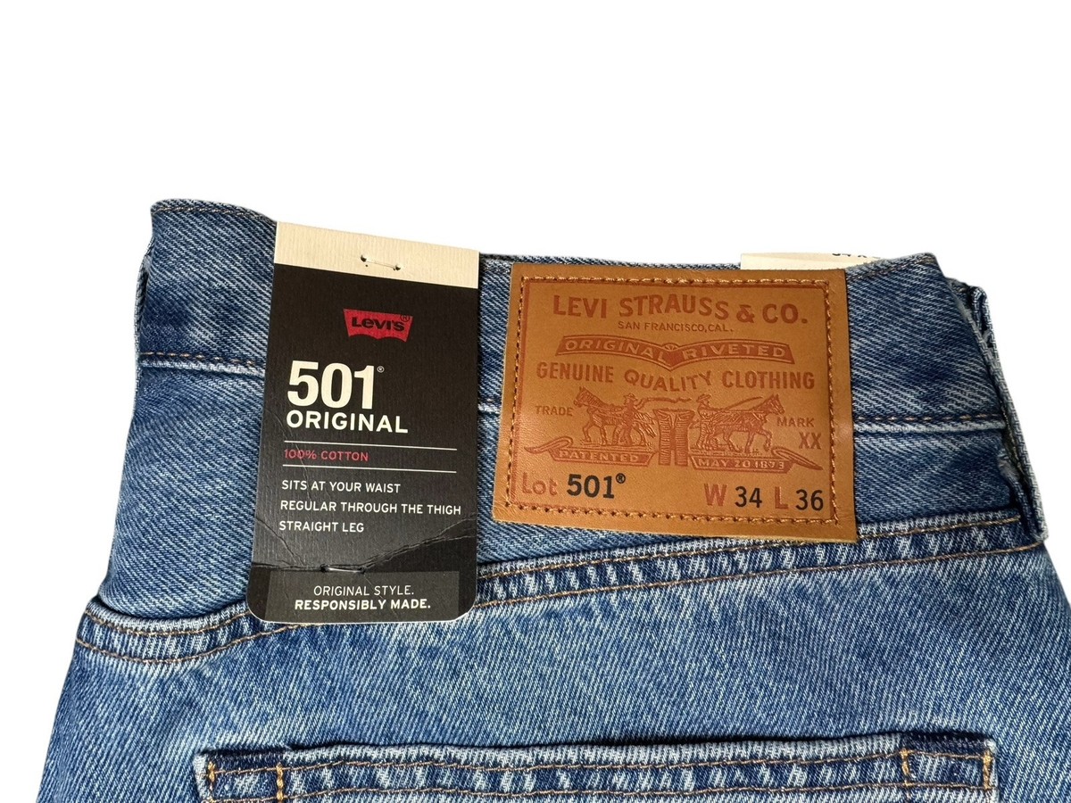 【n】 Levis 501 Jeans Mens Size 34x36 Straight Leg Stretch Premium