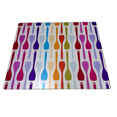 Farberware Large Glass Cutting Board Colorful Spatula 12''x14''