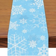Snowflake 72 x 13 Inch Christmas Table Runner Light Blue Winter Holiday