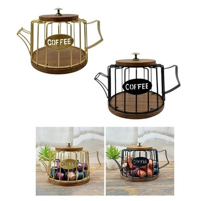 Coffee Pod Holder Organizer Sturdy Mug Shaped Iron Wooden Capsule Holder for