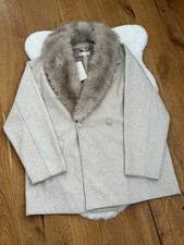 Zara Soft Coat With Faux Fur Collar Size L Light Sand / Marl RRP £49.99