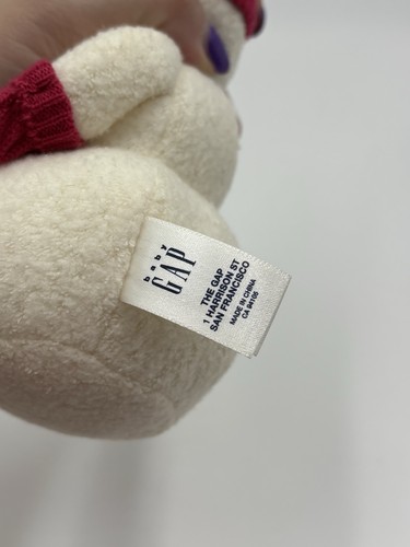 2003 Baby Gap Snowman Plush Stuffed Toy Red Snowflake Beanie Hat Red Mittens - Picture 5 of 5