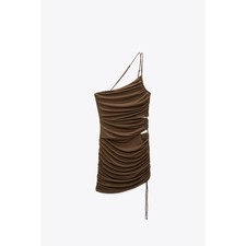 Zara Brown Ruched One Shoulder Cut Out Mini Dress Womens Medium Club Going Out