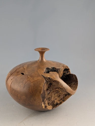 MODERNIST TURNED MANZANITA WOOD VASE BY HAP SAKWA DATED 9/80