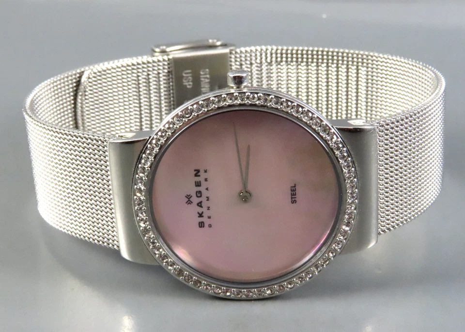 SKAGEN часы Серебряный Milanese сетки группы розовый мать/жемчуг шкала модернистские кристаллы - Изображение 4 из 4