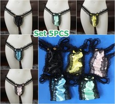  A296 2XL/ElasticW.25-44"Vintage Style 5PCS Satin Thong Bikini Panties Underwear