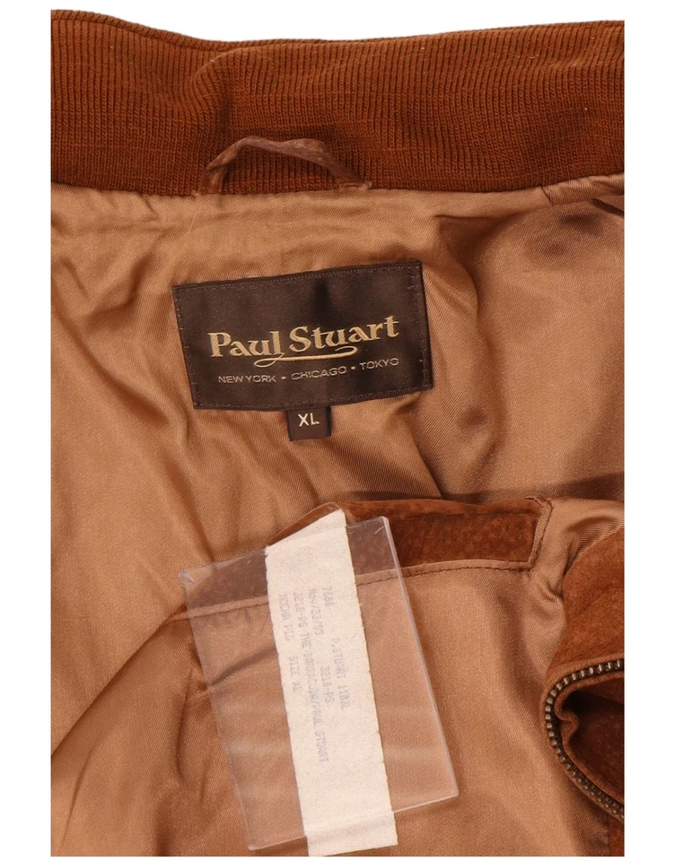 PAUL STUART Hombres Gamuza Chaqueta Bomber Reino Unido 42 XL Cuero Marrón BY10 Foto 3 de 3