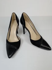 Nine West Alvaa Black Leather Pointed Toe Slip On Half D'Orsay Stiletto 7.5M