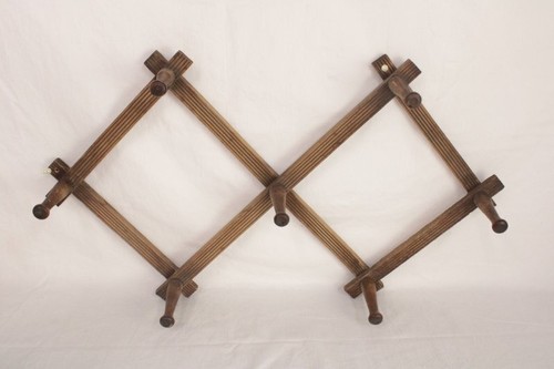 Vintage All Wood Accordion Rack Coat Mug Holder Fluted Rustic No Screws