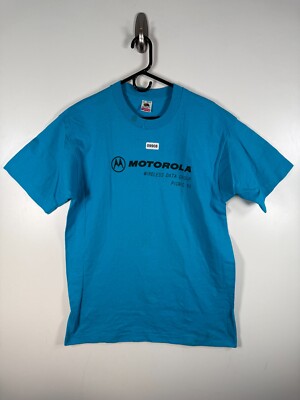 Vtg Fruit Of The Loom Men Motorola Wireless Data Group T Shirt Blue Sz L 21x30.5