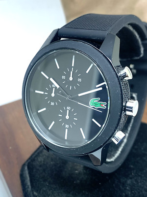 Lacoste Men's Watch 2010972 Quartz Chronograph Black Dial Textured Rubber 44mm