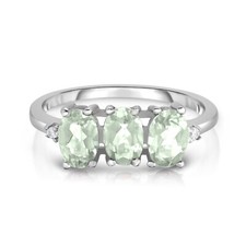 925 Sterling Silver 3.00 CTTW Green Amethyst Oval Cut Tri Stone Ring Sizes 6-9