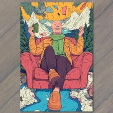 Art Print Elderly Man in Orange Chair Surreal Nature Background Retro Style Scen