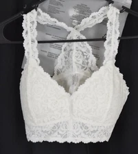YIANNA Women Floral Lace Padded Racerback Lace Bra White Size Medium