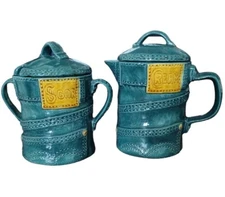 1970's SITTRE Vintage Ceramic Denim "Cream & Sugar" Dark Teal 