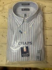 NWT Chaps Classic Fit Button Down Blue, Re  White Men's 16-16.5 34/35  q 