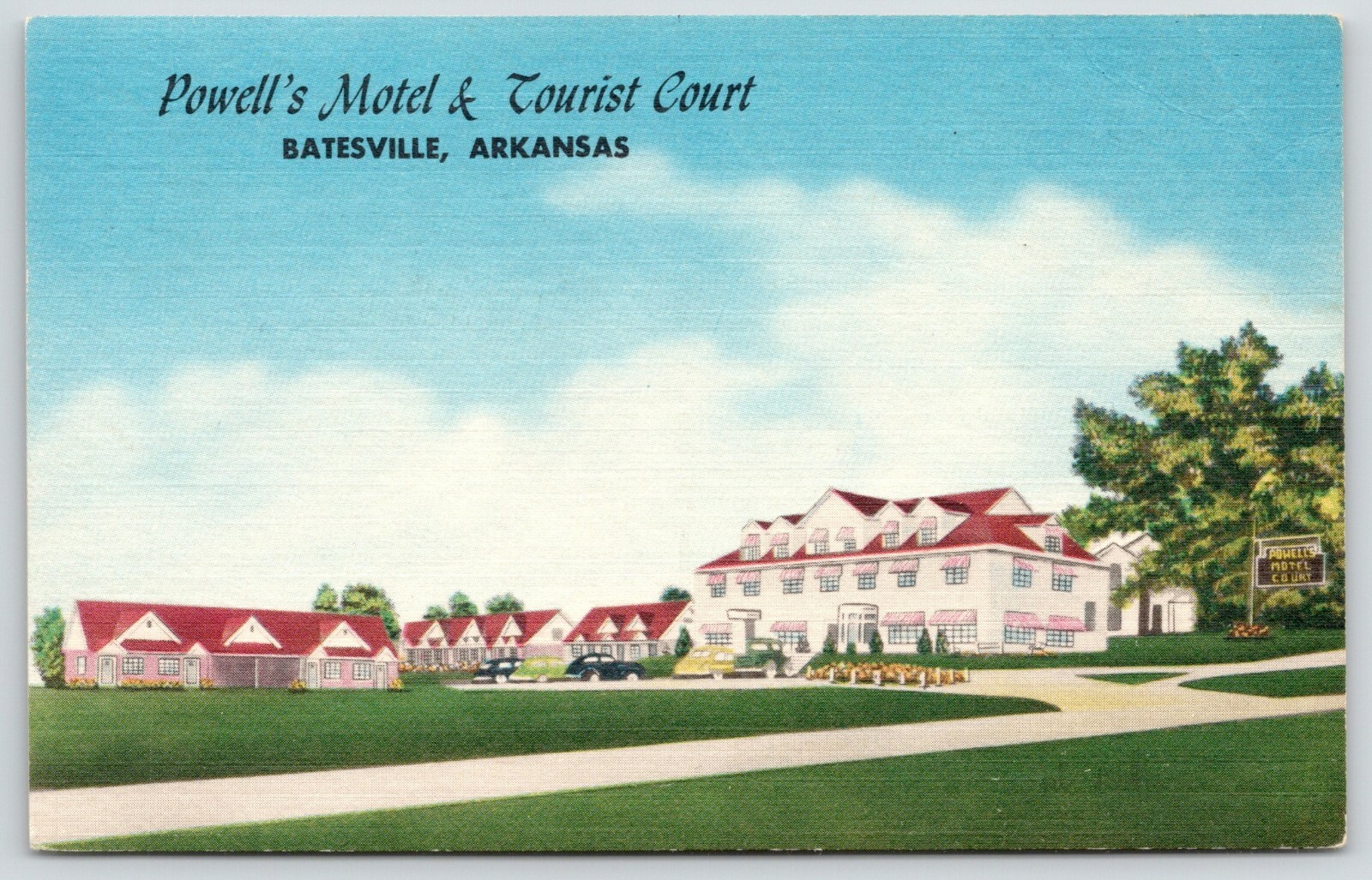 Batesville AR~Powell's Motel~Tourist Court~1940s Linen Roadside~Vernon Newton IA