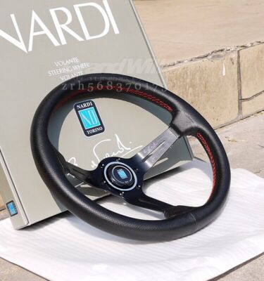 NARDI 350mm 14' Perforated Leather Black Spoke Deep Cone Sport