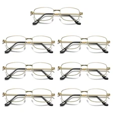 7 Pair Mens Square Metal Frame Golden Reading Glasses Classic Readers Eyeglasses