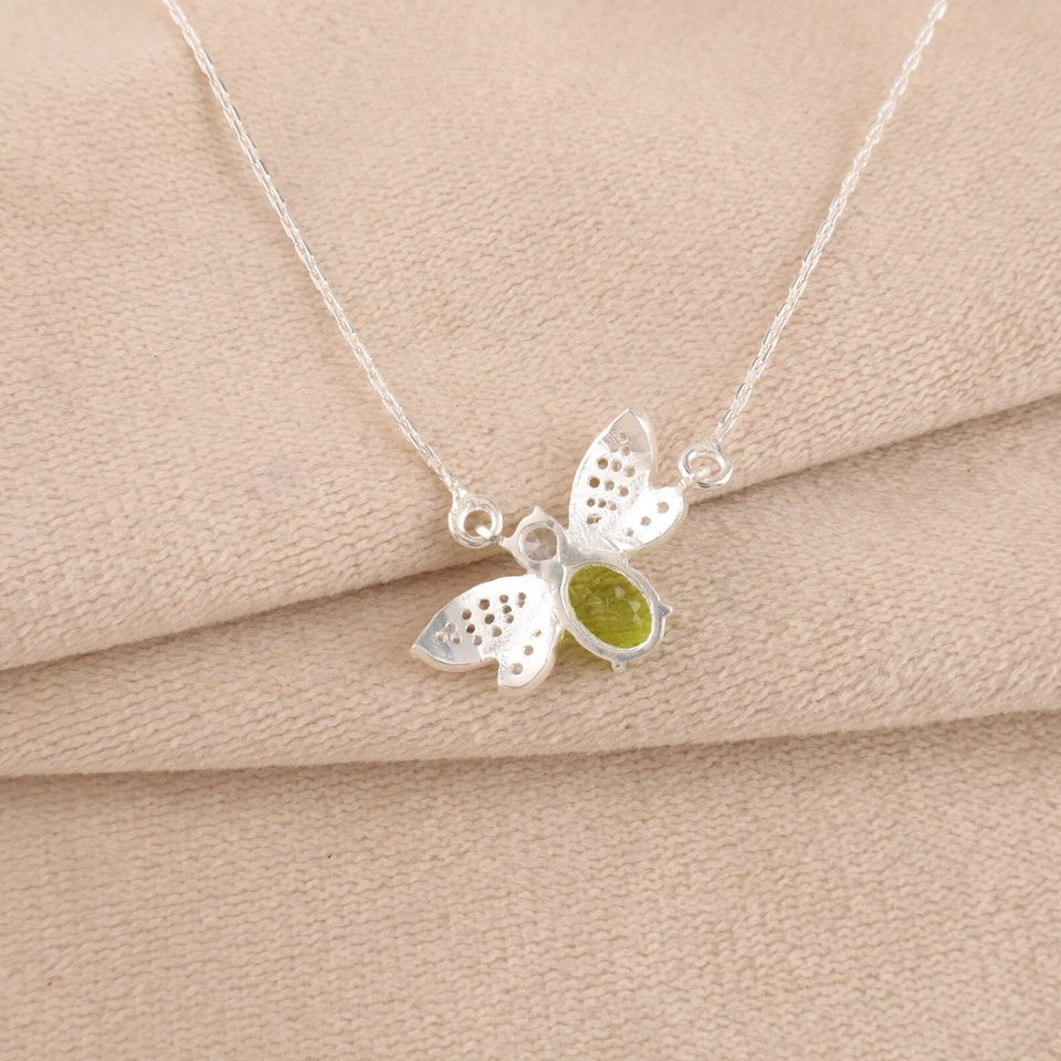 Natural Peridot Gemstone 925 Sterling Silver Jewelry Women Zircon Pendant 0.50" - Image 3 of 4