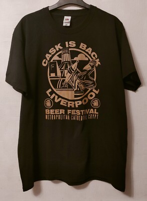 LIVERPOOL BEER FESTIVAL SCHWARZES T-SHIRT FASS IST ZURÜCK METROPOLITAN CATHEDRAL CRYPT 