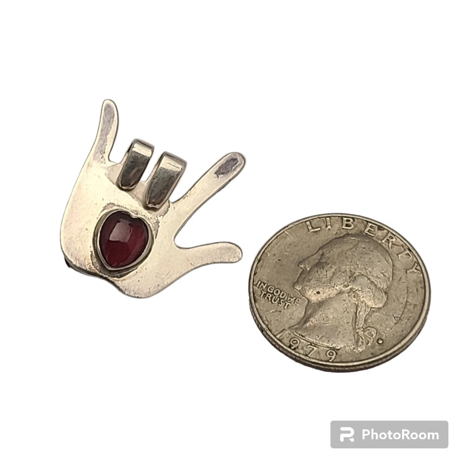 Винтажная брошь на булавке Great Falls Metal Works из чистого серебра с любовным языком жестов - Изображение 2 из 4