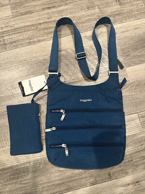 BAGGALLINI triple zipper nylon RFID protection crossbody bag + pouch 2 PC SET