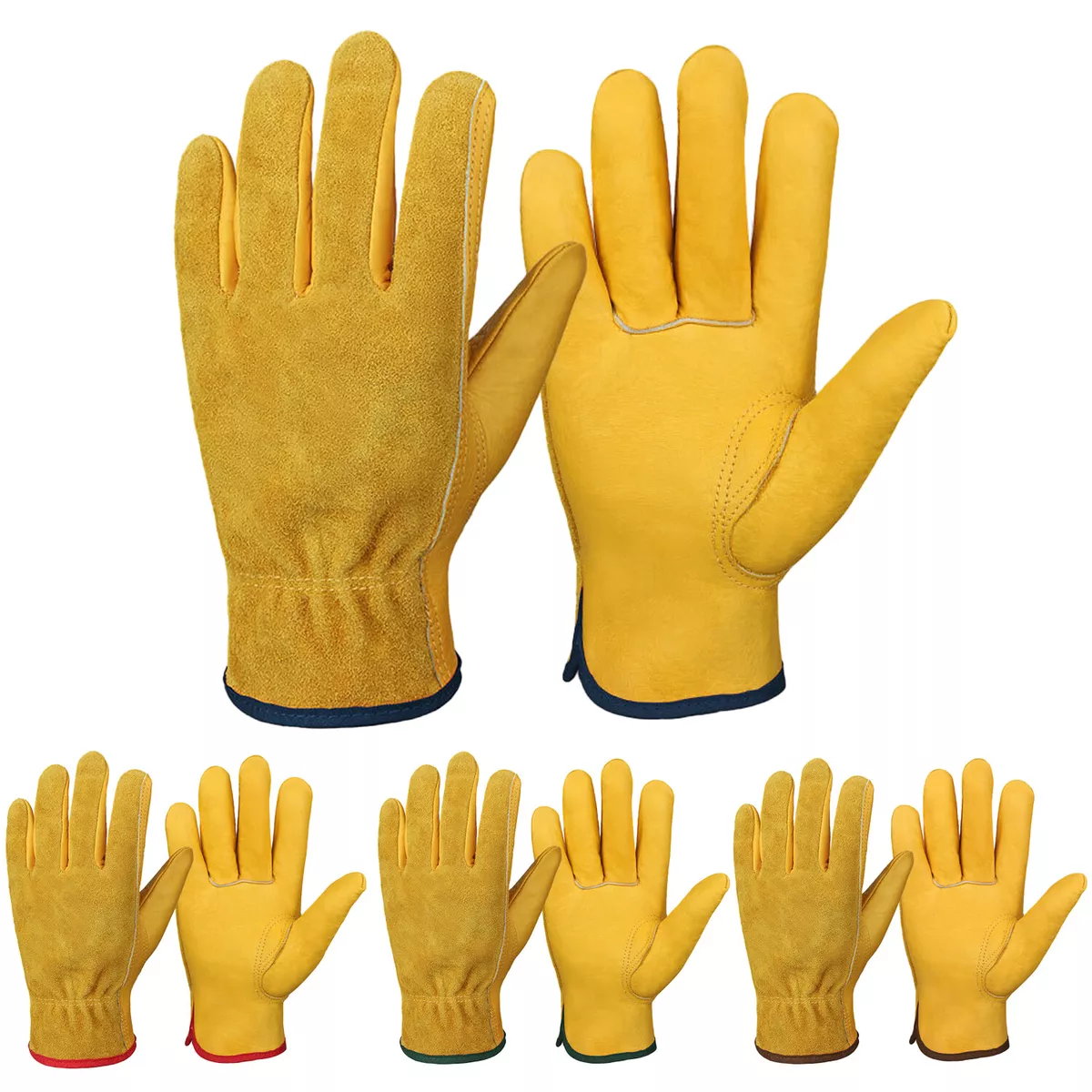 Premium Cowhide Leather Work Safety Gloves Drivers Construction Yardwork Glove