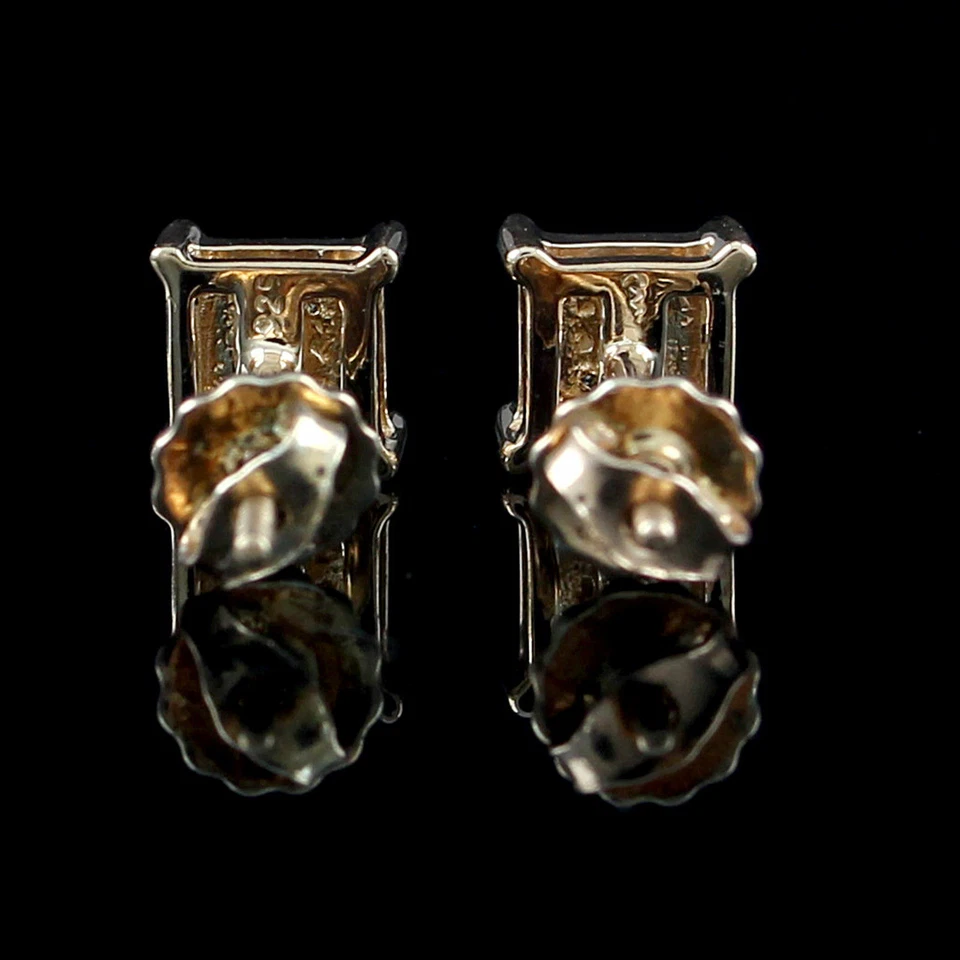 Aretes negros reales de diamantes genuinos enchapados en oro amarillo de 14K de ley Foto 3 de 4