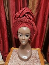 Aso-Oke African Headtie Auto Gele, Ready Made Gele Wine/Gold 