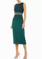 Mac Duggal Sequined Boat Neck Sheath Midi Gown Dress Sz 2 $298 *1539