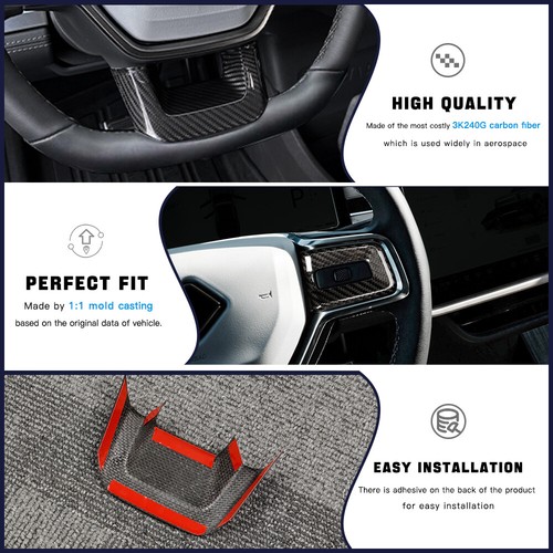 Gloss Carbon Fiber Steering Wheel Panel Cover Fit For Rivian R1S R1T 2022-2024 - Picture 3 of 7