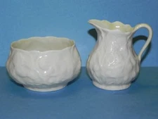 Belleek1st Green Mark Lotus Pattern Creamer & Sugar_3984