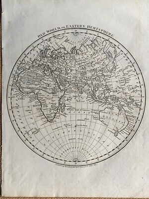 1814 Östliche Hemisphäre von J. Russell Original antike Karte über 200 Jahre alt