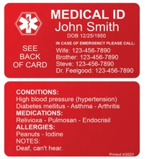 Wallet Medical Alert Card Custom Engraved ID Information Cards 2 Sides Engraving